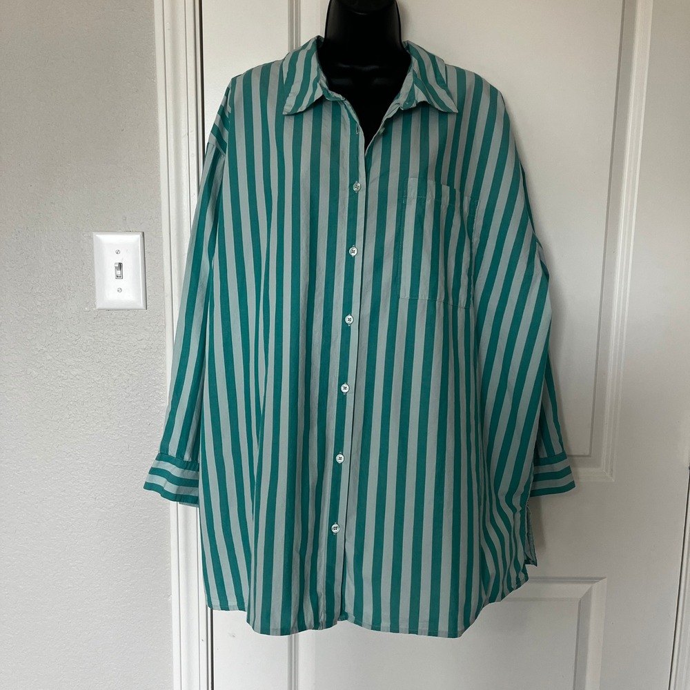 A New Day Womens 2X Striped Button Down Oversized Shirt - Picture 3 of 7